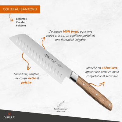 Couteau Santoku 18 cm Chêne Vert - SIGNATURE
