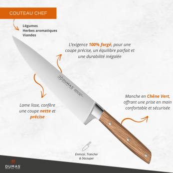 Couteau Chef 20 cm Chêne vert - 100% forgé - SIGNATURE
